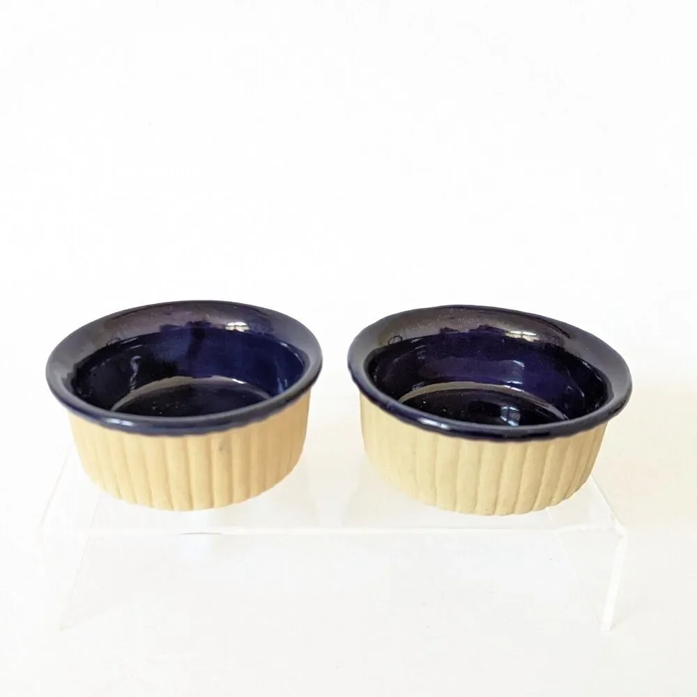 The Great American Stoneware Factory Ramekin Set of 2 Cobalt Glaze Ovenware